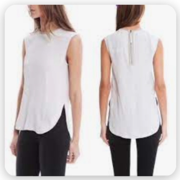 Helmut Lang Textured Silk High-Low Top with Leather Trim size P - Picture 2 of 10